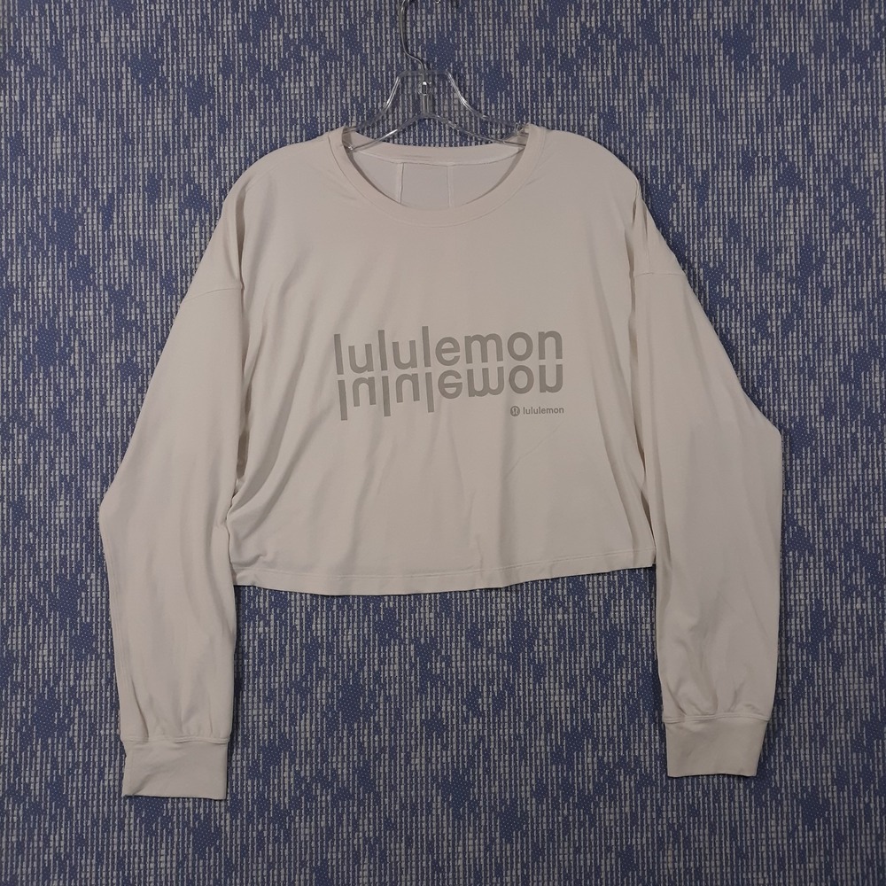 Lululemon T-Shirt Womens Fits Size Large White Long Sleeve Stretch Performance